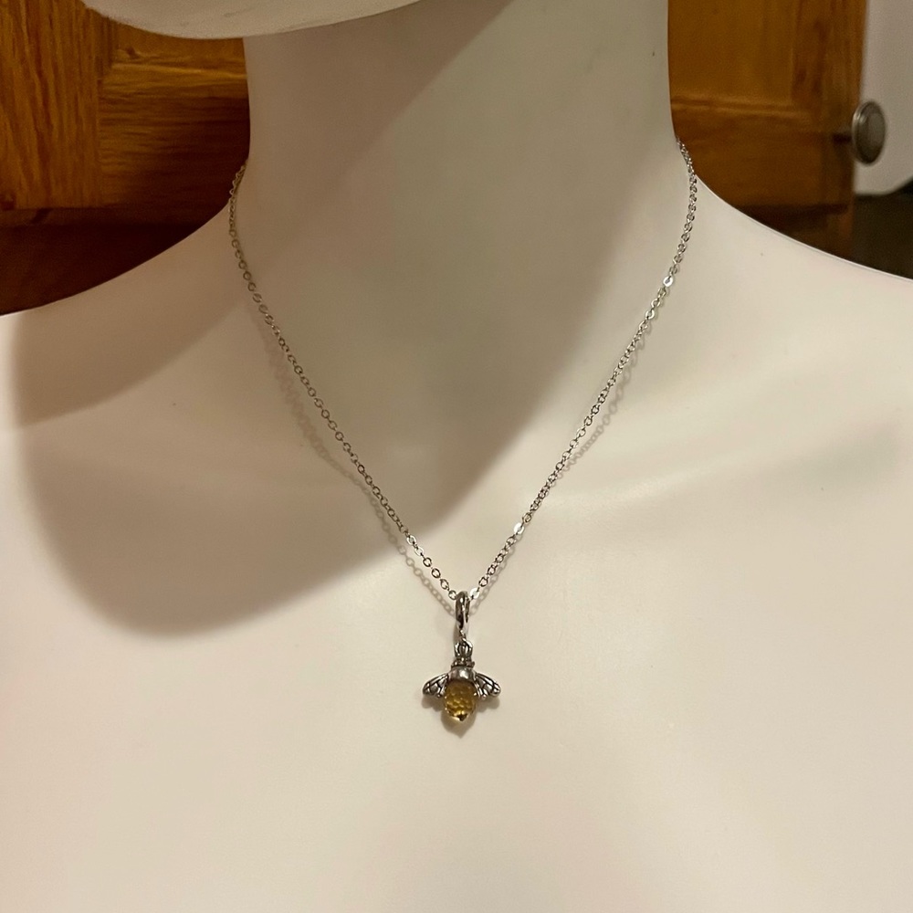 Adorable Fine Silver Bumble Bee Pendant Necklace